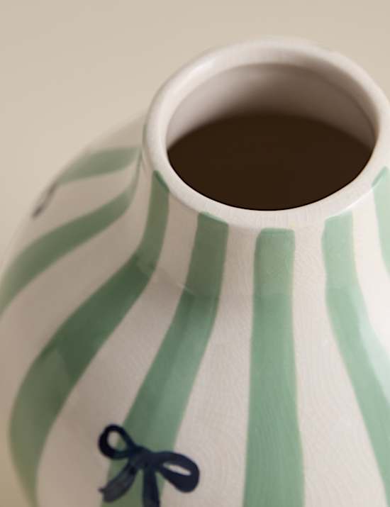 Striped Bow Crackle Glaze Ceramic Vase