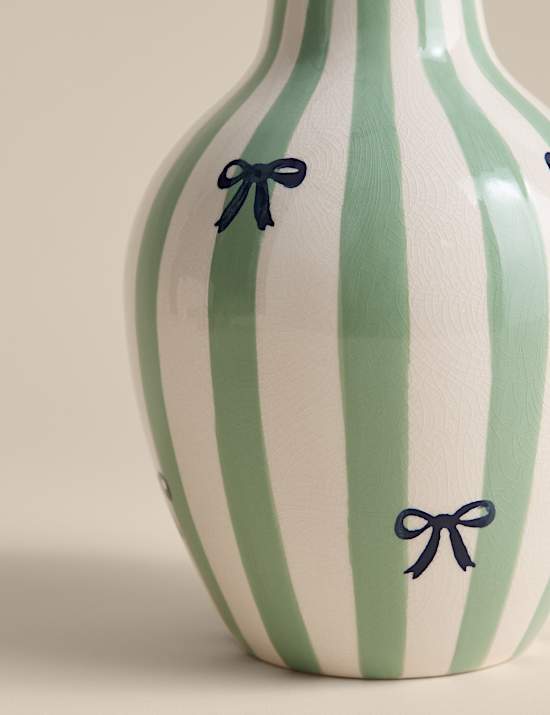 Striped Bow Crackle Glaze Ceramic Vase
