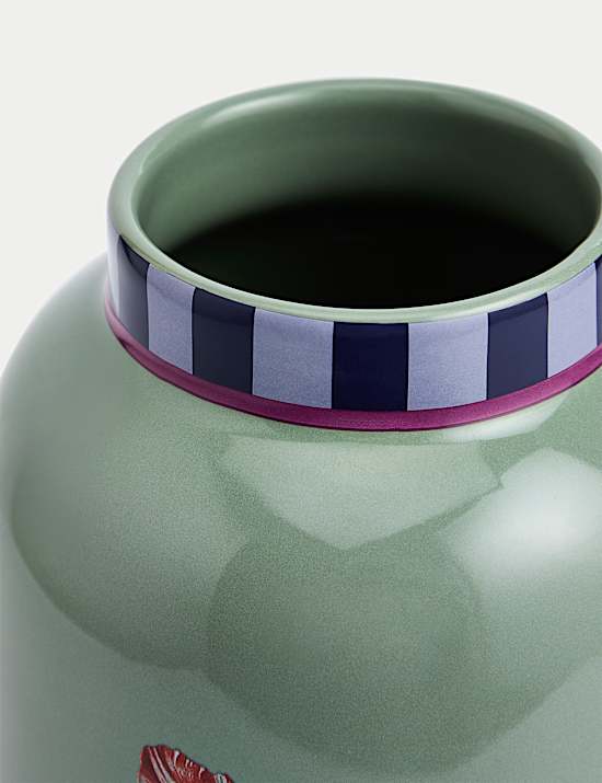 Ψηλό, κυλινδρικό φλοράλ κεραμικό βάζο