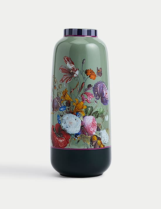 Ψηλό, κυλινδρικό φλοράλ κεραμικό βάζο