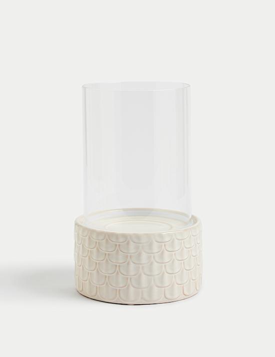 Porte-bougie tempête en céramique festonné