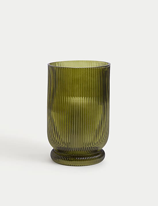 Ridged Glass Hurricane Candle Holder