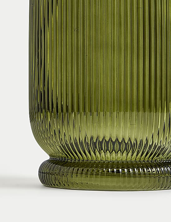 Ridged Glass Hurricane Candle Holder