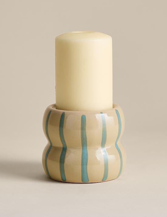 Striped Ceramic Pillar Candle Holder