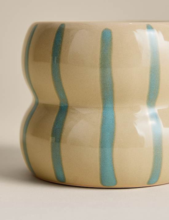 Striped Ceramic Pillar Candle Holder