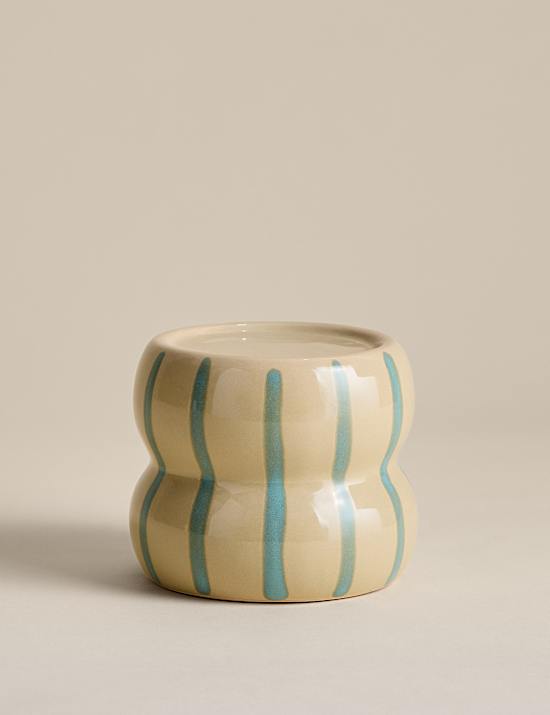 Striped Ceramic Pillar Candle Holder