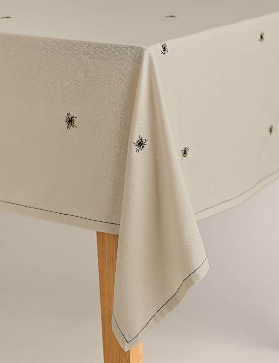 Tischdecke aus reiner Baumwolle mit Bienenstickerei