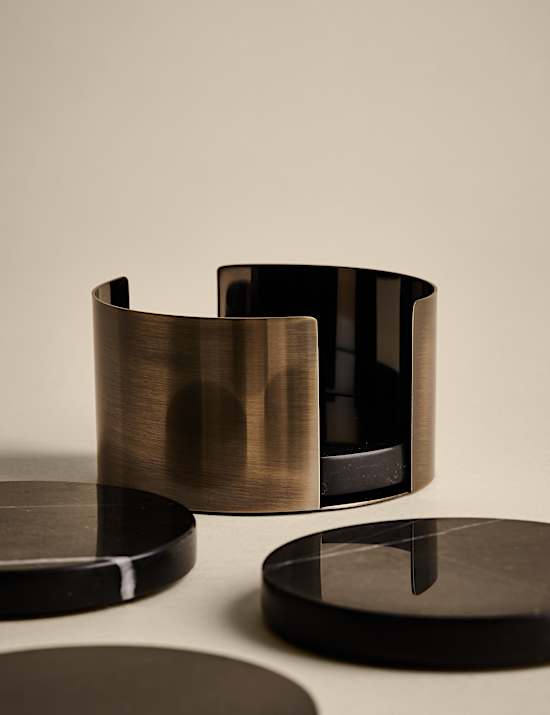 Set of 4 Marble Coasters with Holder