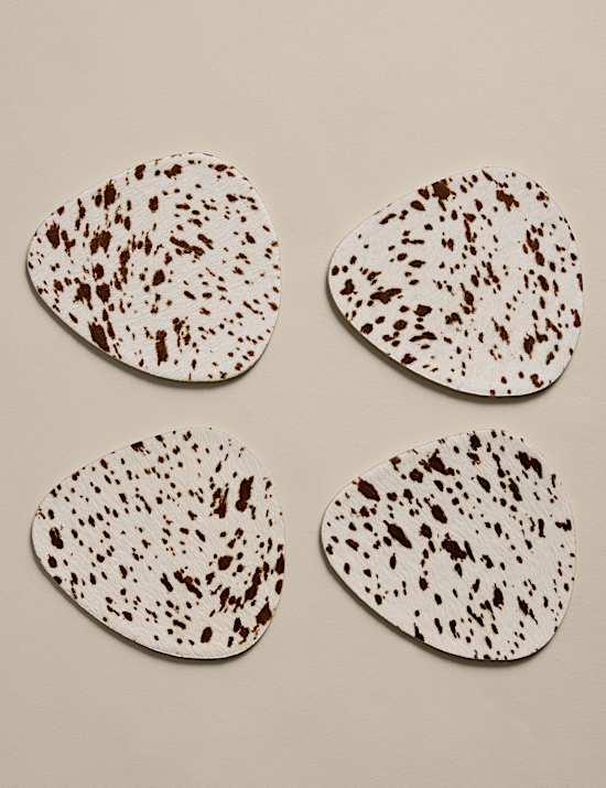 Set of 4 Leather Cowhide Coasters