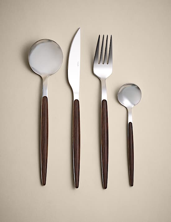 16pc Wood Effect Cutlery Set