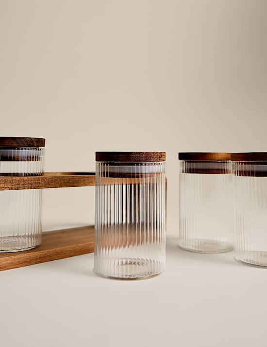 Set of 5 Ribbed Glass Spice Jars