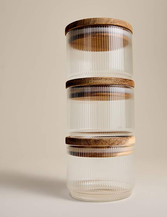 Set of 3 Small Stacking Glass Storage Jars
