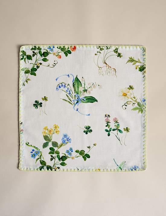 Set of 4 Cotton with Linen Floral Napkins