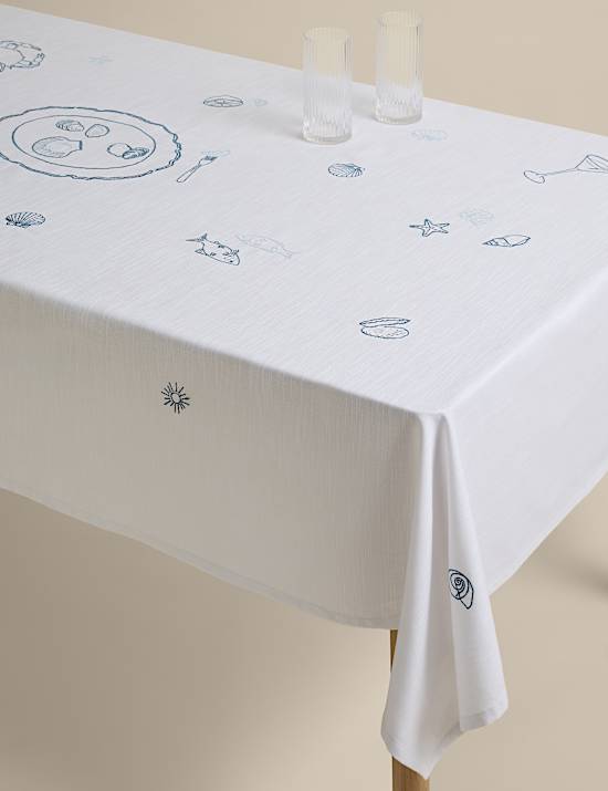 Pure Cotton Coastal Embroidered Tablecloth