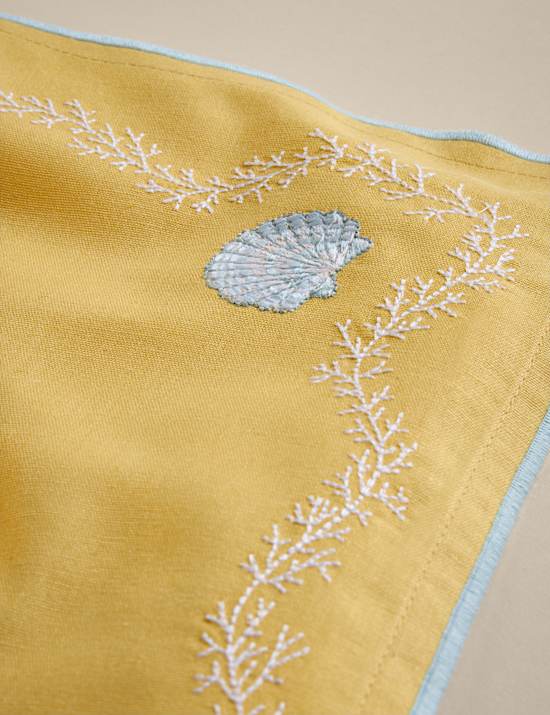 Set of 4 Cotton with Linen Coastal Embroidered Napkins