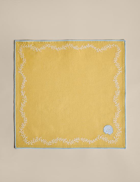 Set of 4 Cotton with Linen Coastal Embroidered Napkins