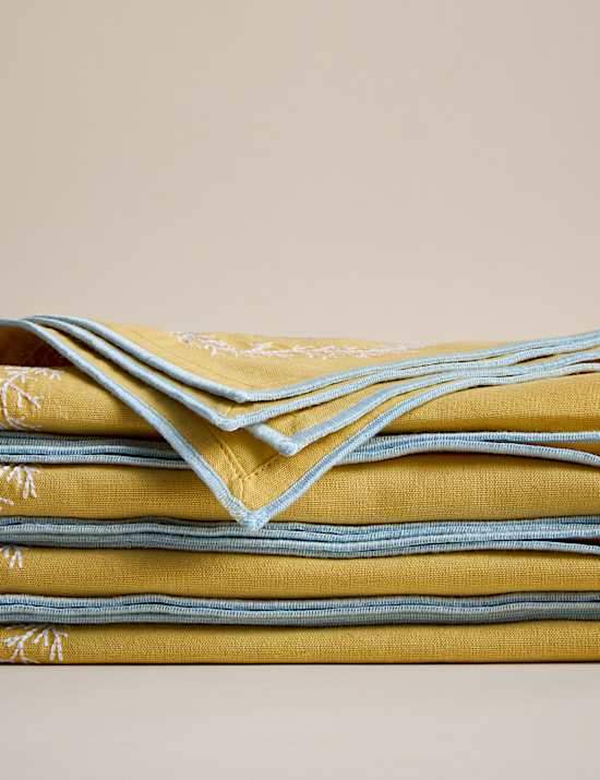 Set of 4 Cotton with Linen Coastal Embroidered Napkins
