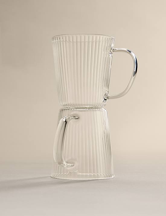 2 Pack Ribbed Glass Espresso Mugs