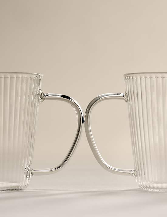 2 Pack Ribbed Glass Espresso Mugs