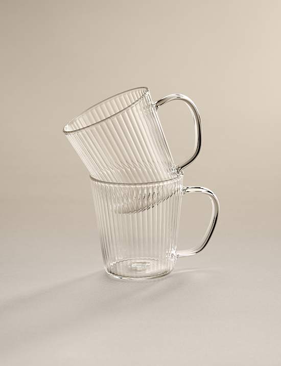 2 Pack Ribbed Glass Espresso Mugs