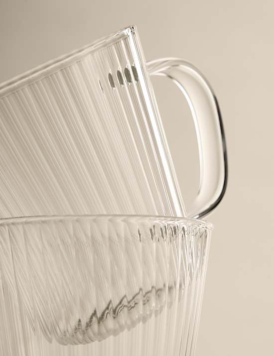Set of 2 Ribbed Glass Flat White Mugs