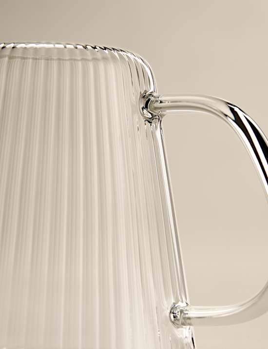 Set of 2 Ribbed Glass Flat White Mugs