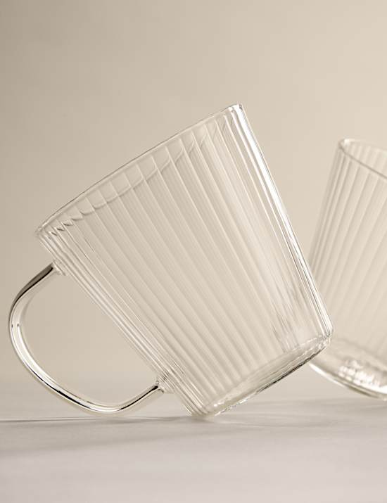 Set of 2 Ribbed Glass Cappuccino Mugs