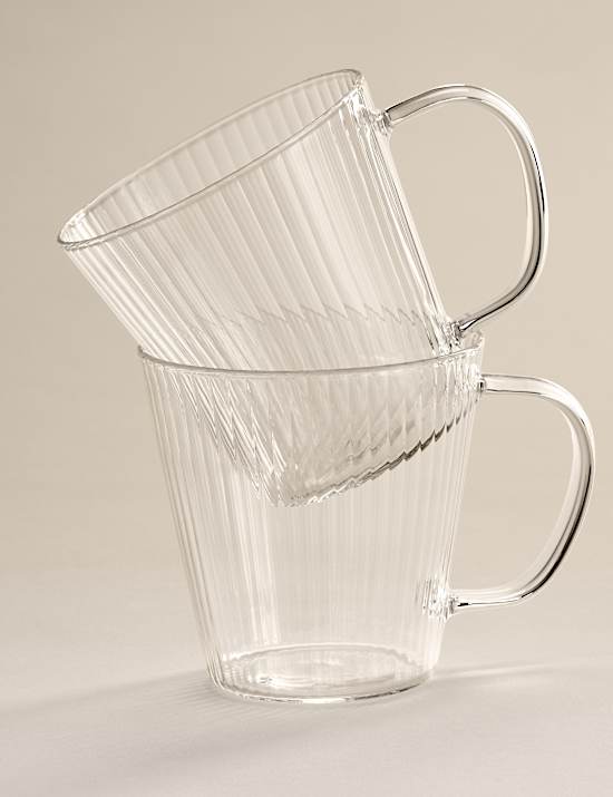 Set of 2 Ribbed Glass Cappuccino Mugs