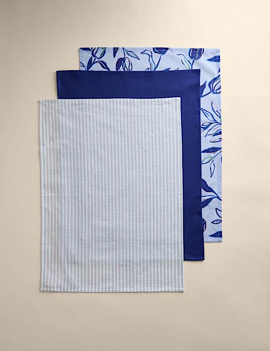 Set of 3 Pure Cotton Waffle Tea Towels