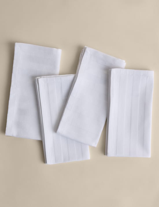 Lot de 4 serviettes en satin 100 % coton &agrave; rayures