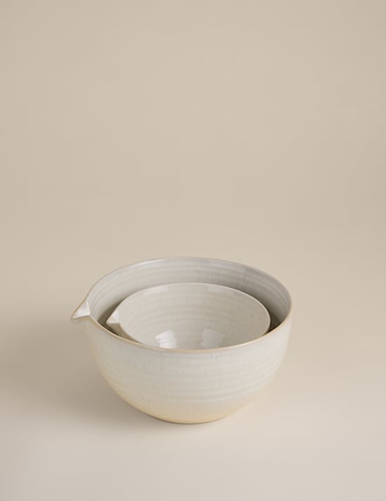 Set of 2 Ceramic Ribbed Nesting Mixing Bowls