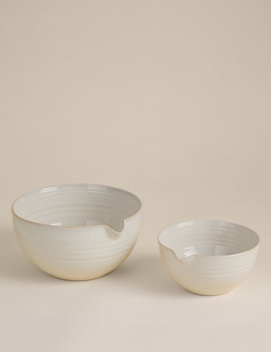 Set of 2 Ceramic Ribbed Nesting Mixing Bowls