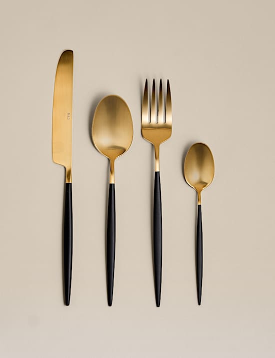 4 Piece Black Pointed End Gold Cutlery Set