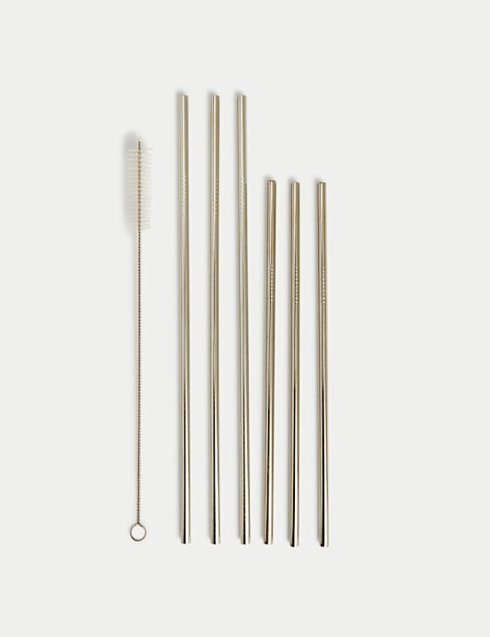 Set of 6 Reusable Stainless Steel Straws