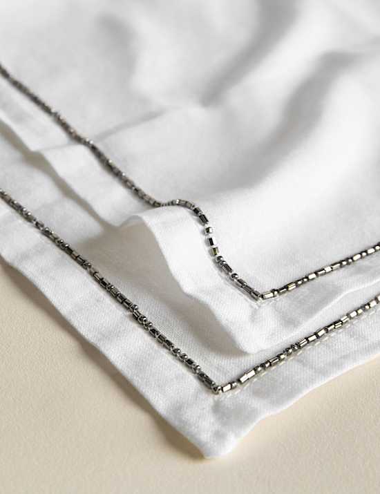4pk Pure Cotton Beaded Edge Napkins