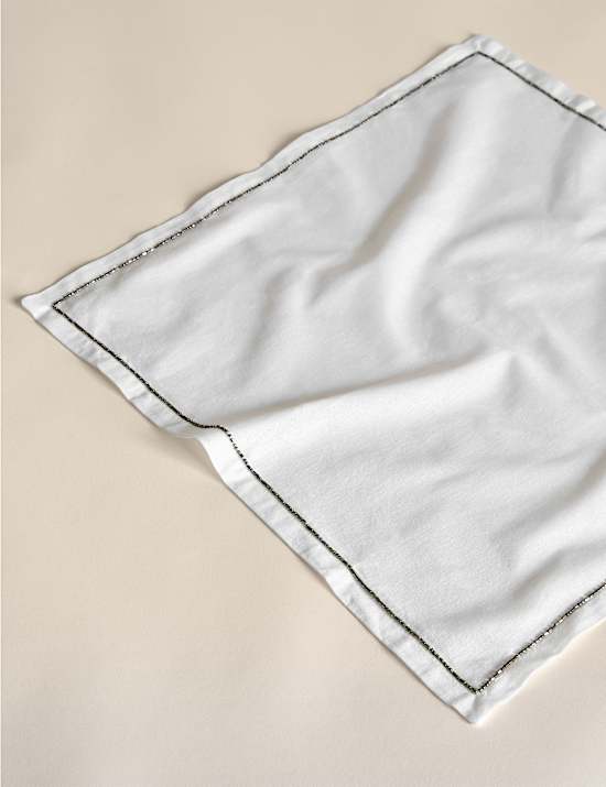 4pk Pure Cotton Beaded Edge Napkins