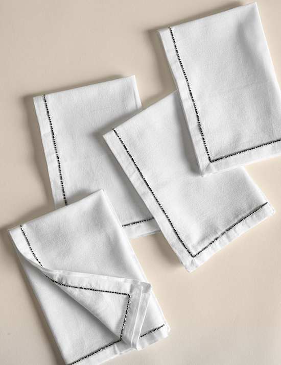 4pk Pure Cotton Beaded Edge Napkins