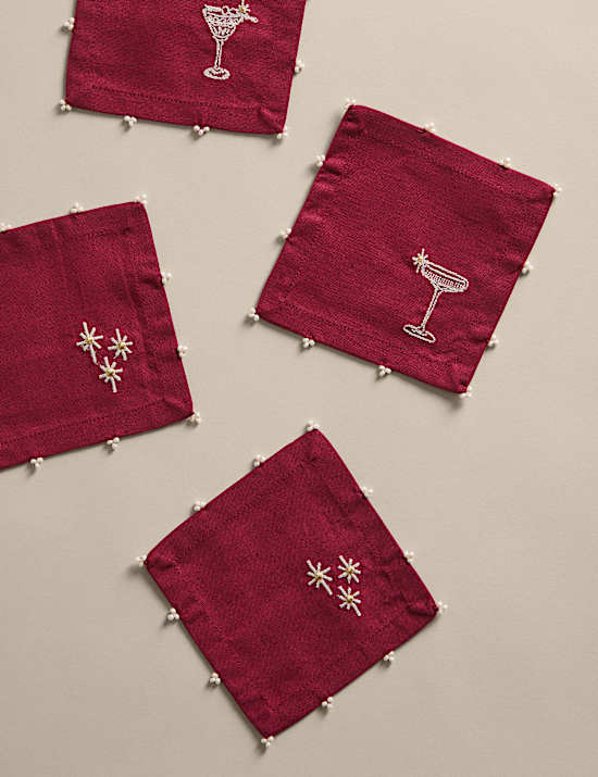 4er-Set Glasuntersetzer mit Logostickerei