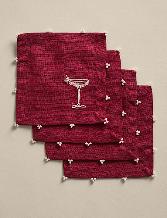 4er-Set Glasuntersetzer mit Logostickerei