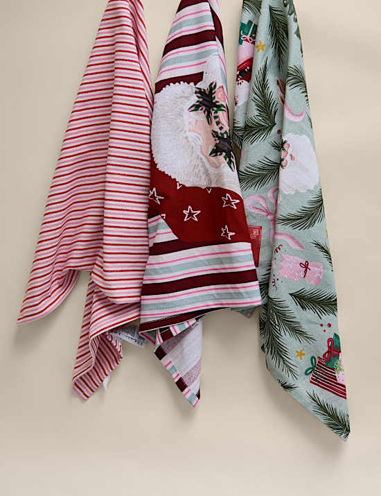 Set of 3 Pure Cotton Festive Tea Towels