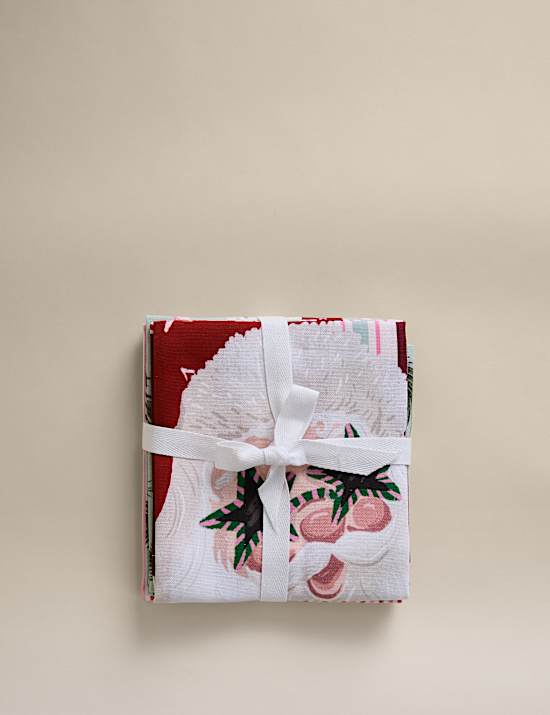 Set of 3 Pure Cotton Festive Tea Towels