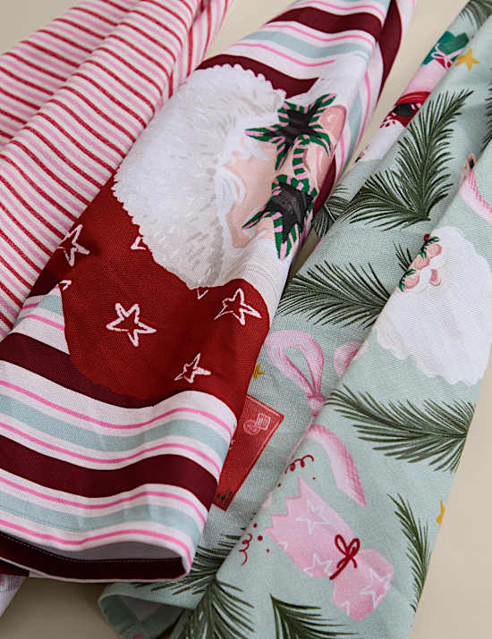 Set of 3 Pure Cotton Festive Tea Towels