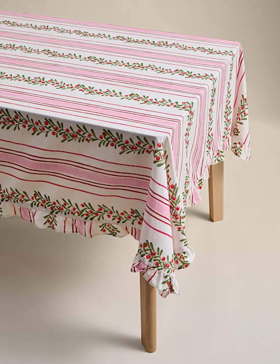 Cotton with Linen Festive Retro Striped Tablecloth