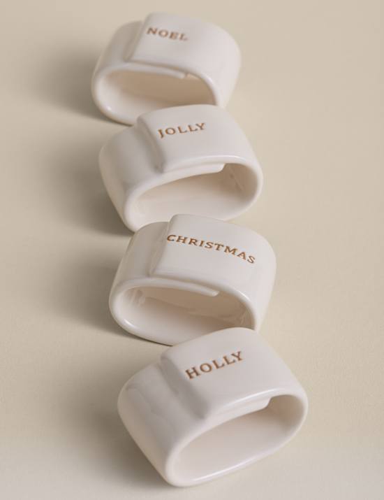 Set of 4 Ceramic Christmas Napkin Rings