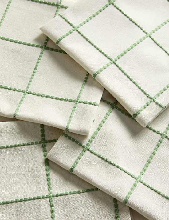 Set of 4 Pure Cotton Checked Napkins