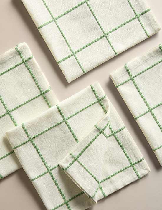 Set of 4 Pure Cotton Checked Napkins