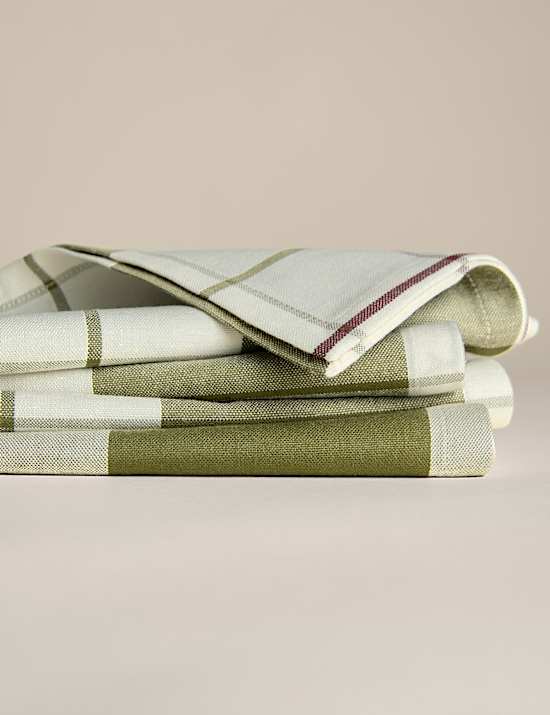 4pk Cotton Rich Checked Napkins