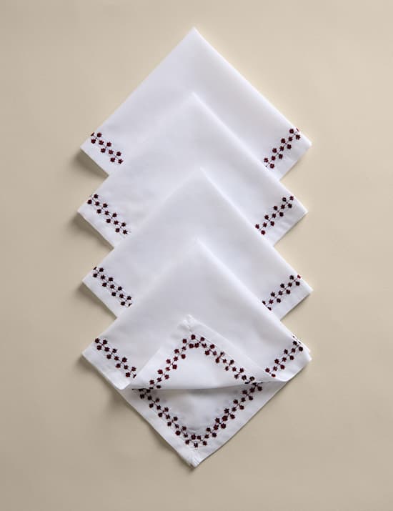 Set of 4 Pure Cotton Floral Napkins
