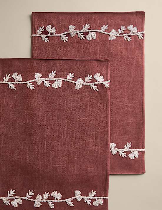 Set of 2 Pure Cotton Embroidered Placemats
