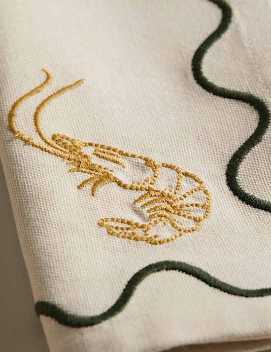 Set of 4 Pure Cotton Bistro Embroidered Napkins